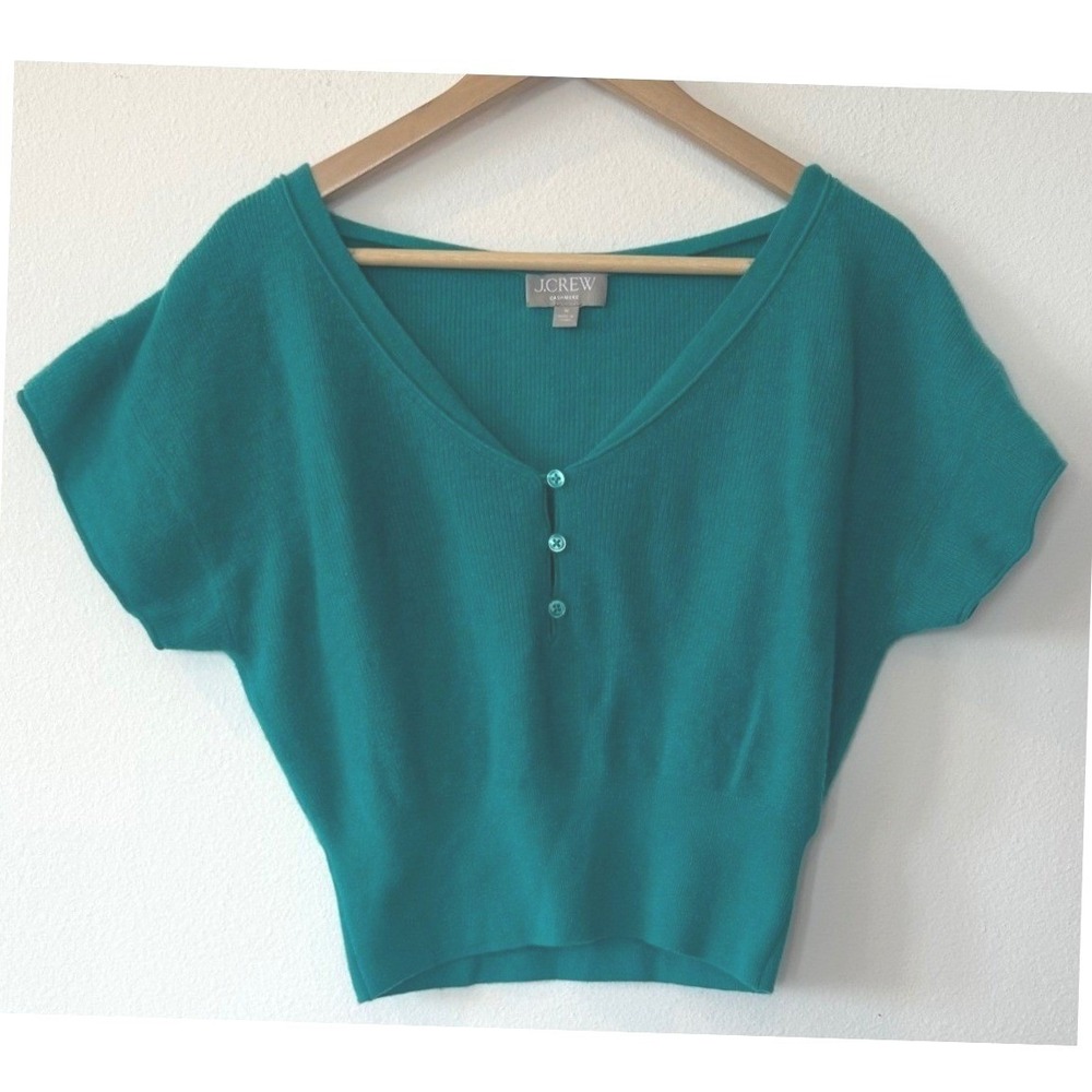 J. Crew Featherweight Cashmere V-Neck Cropped Short-Sleeve Sweater-Tee